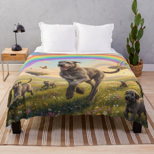 Item preview, Joyful Irish Wolfhound Family in Rainbow Paradise designed and sold by PetMemorialArt.