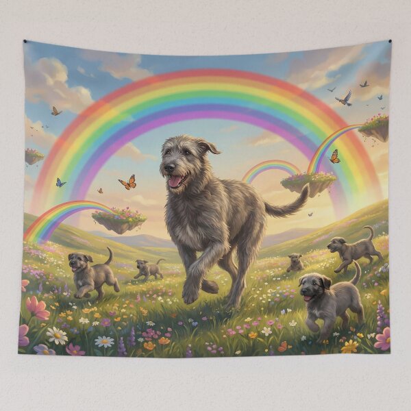 Item preview, Joyful Irish Wolfhound Family in Rainbow Paradise designed and sold by PetMemorialArt.