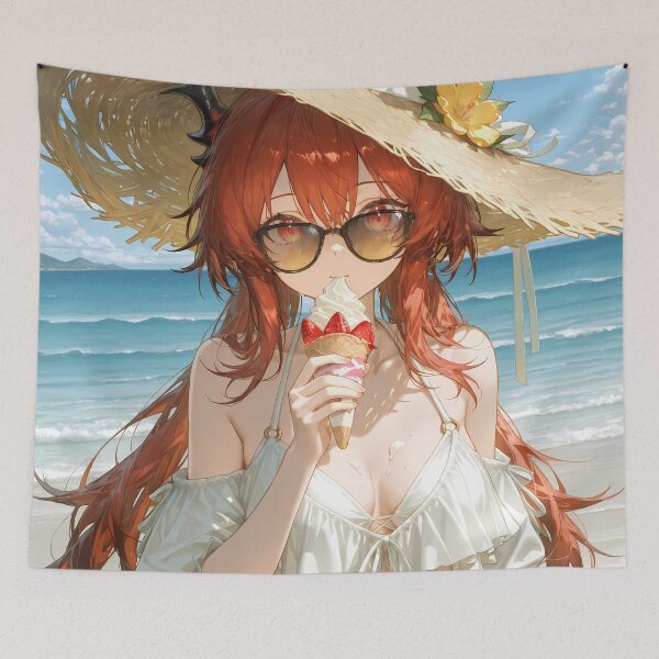 Item preview, Prelude Surtr Arknights Ice Cream Summer Beach Kawaii Anime Girl designed and sold by Tokyonomad.