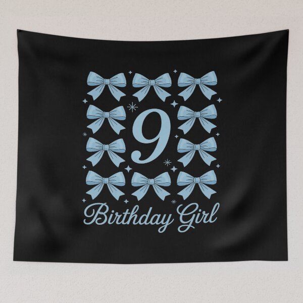 Item preview, 9th Birthday Girl Blue Coquette Bow 9 Year Old designed and sold by catsdothingz.