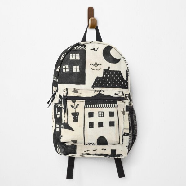 Artikelvorschau, Dreamy Night Houses – Hand Drawn Black and White Pattern entworfen und verkauft von EvaArtHome.