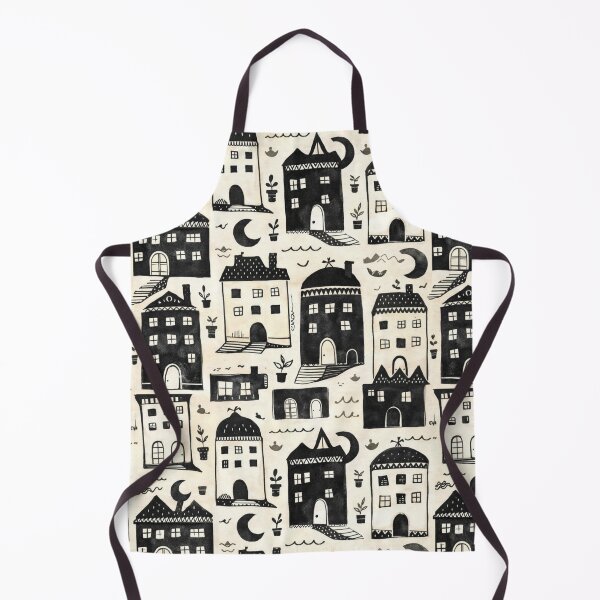 Artikelvorschau, Dreamy Night Houses – Hand Drawn Black and White Pattern entworfen und verkauft von EvaArtHome.