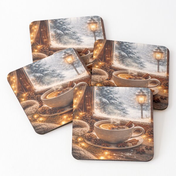 Item preview, Cozy Winter Tea by the Snowy Window – Warm Holiday Home Art Print designed and sold by Artflare Studio.