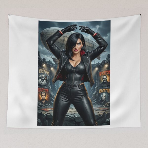Item preview, Cassandra in sleek leather under a zeppelin sky designed and sold by CathryneDelamort.