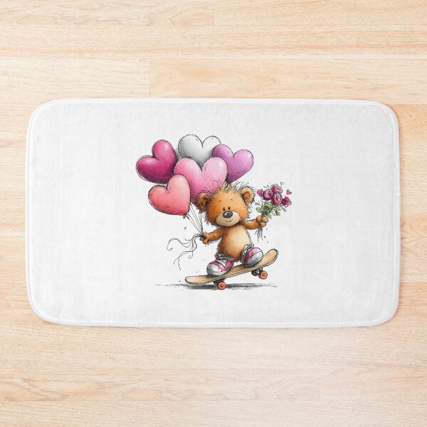 Item preview, Skateboard Teddy with Heart Balloons & Roses designed and sold by QuietBloom80.