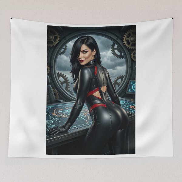 Item preview, Cassandra on a zeppelin in black and red latex designed and sold by CathryneDelamort.