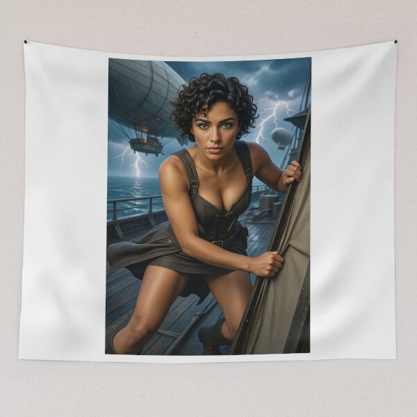 Item preview, Sarah Braving the Storm on the Zeppelin Deck designed and sold by CathryneDelamort.