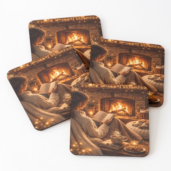 Item preview, Reading by the Fireplace – Cozy Winter Evening Home Art Print designed and sold by Artflare Studio.