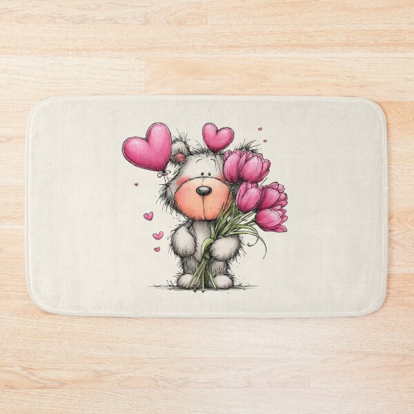 Item preview, Teddy with Pink Tulips and Heart Balloons designed and sold by QuietBloom80.