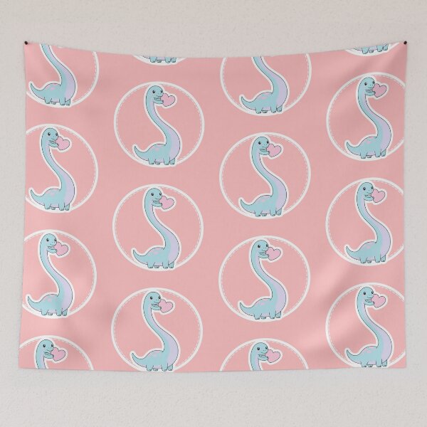 Item preview, Adorable Kawaii Pastel Blue Brachiosaurus Dinosaur Holding a Pink Heart for Love and Valentine Gift designed and sold by bvdesignart.
