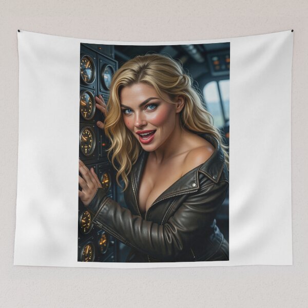 Item preview, Astrid smiling in a leather jacket on a zeppelin designed and sold by CathryneDelamort.