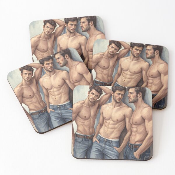 Item preview, Triad of Desire - Males  -  Modern watercolor realism designed and sold by gayishdesign.