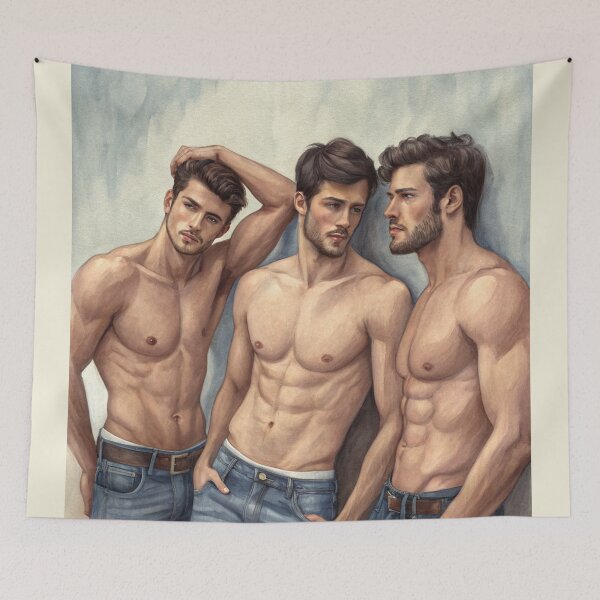 Item preview, Triad of Desire - Males  -  Modern watercolor realism designed and sold by gayishdesign.