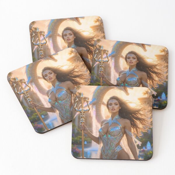 Item preview, Atlantis Sovereign Queen with Soaring Dragon – Pre-Sunken Golden Age Fantasy Glamour Art Scene 2 designed and sold by SunsetAngelsAI.