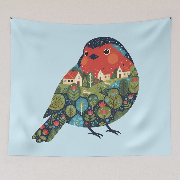 Item preview, Robin Silhouette with Christianshavn Townscape – Scandinavian Folk Art by heidiannemorris © designed and sold by FOLK ART FUSION by heidiannemorris.