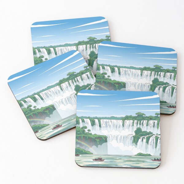 Item preview, Iguazu Falls Majestic Waterfall Landscape with Tour Boats Vector designed and sold by lowbatterydept.