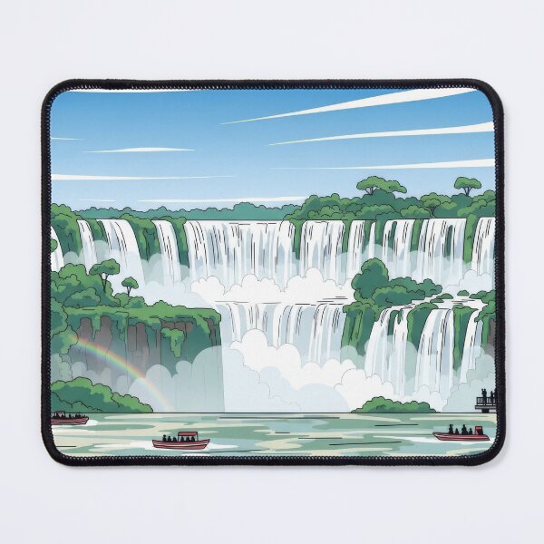 Item preview, Iguazu Falls Majestic Waterfall Landscape with Tour Boats Vector designed and sold by lowbatterydept.