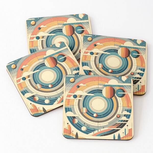Item preview, Retro Geometric Space Planets with Rainbow Rings designed and sold by InkSmithery.