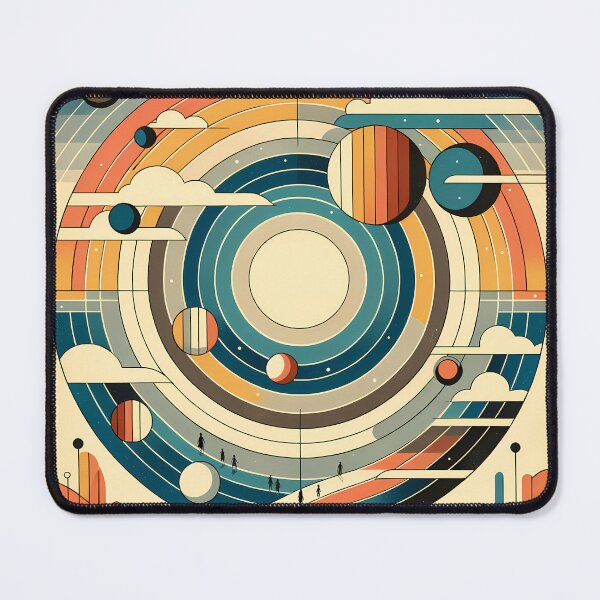 Item preview, Retro Geometric Space Planets with Rainbow Rings designed and sold by InkSmithery.