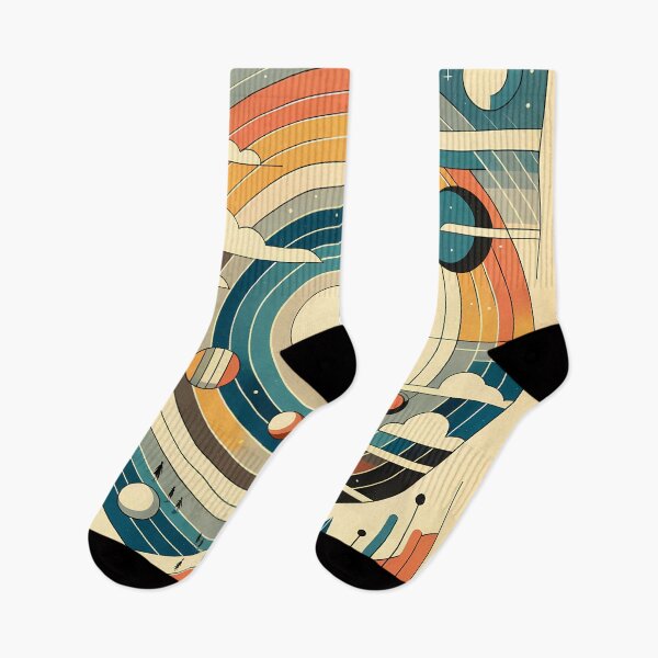 Item preview, Retro Geometric Space Planets with Rainbow Rings designed and sold by InkSmithery.