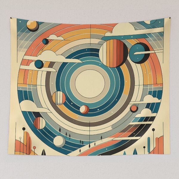 Item preview, Retro Geometric Space Planets with Rainbow Rings designed and sold by InkSmithery.