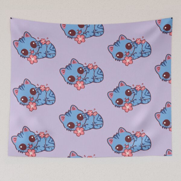 Item preview, Cute K-Pop Blue Derpy Cat with Sakura Blossoms designed and sold by BGMeYou.