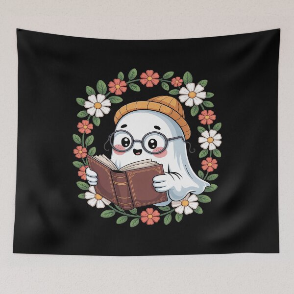 Item preview, Ghost Reading Bookworm Cottagecore Floral Halloween designed and sold by FluoroWave.