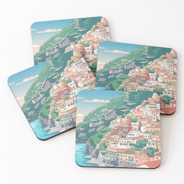 Item preview, Positano Amalfi Coast Italy Coastal Town Scene Vector Illustration designed and sold by lowbatterydept.