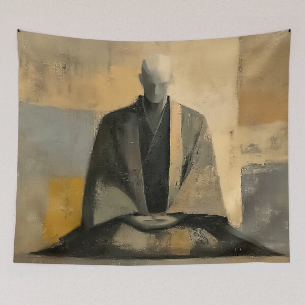 Artikelvorschau, Zen Monk Meditation Oil Painting | Abstract Buddhist Wall Art | Textured Ochre & Grey Spiritual Decor | Mindfulness Gift for Home Office & Yoga Studio entworfen und verkauft von casaloomaria.