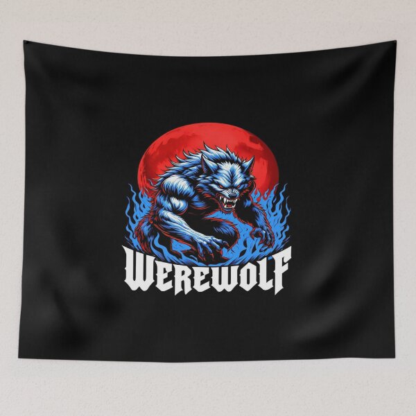 Item preview, Fierce Blue Werewolf Under Blood Moon – Gothic Horror Art for Halloween, Fantasy, and Myth Lovers designed and sold by Bright Nest Studio.