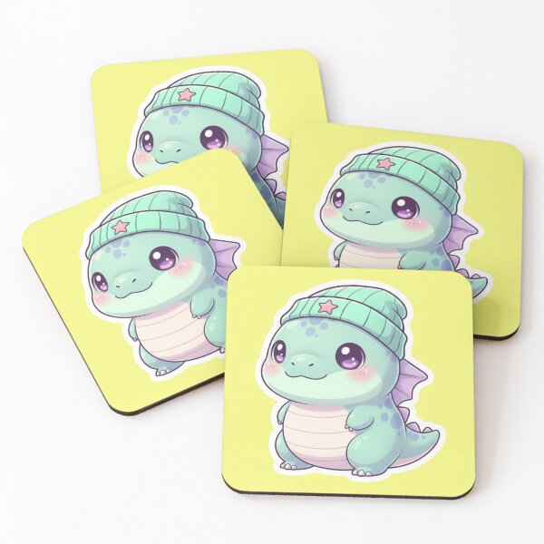 Item preview, Cute Mint Green Baby Dinosaur Wearing a Beanie with Pink Star Kawaii Aesthetic Illustration designed and sold by bvdesignart.