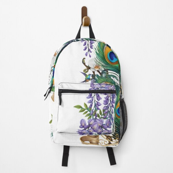 Item preview, Peacock Feathers Hummingbird Art – True Colors Shine, Wisteria Orchid Botanical Illustration designed and sold by Luminari Creations.