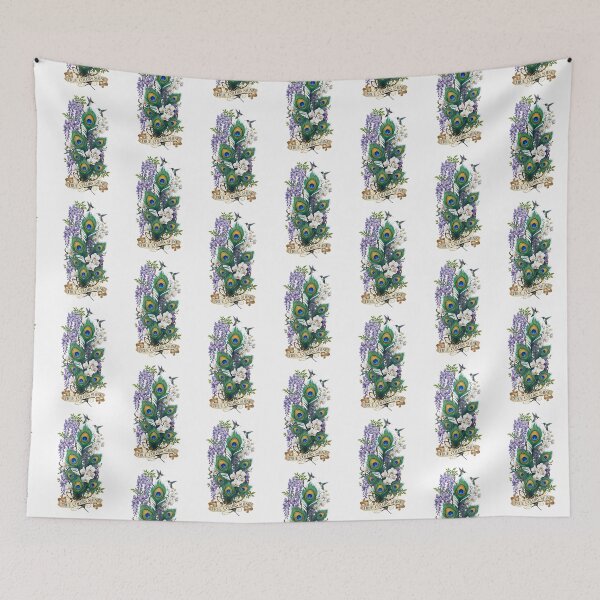 Item preview, Peacock Feathers Hummingbird Art – True Colors Shine, Wisteria Orchid Botanical Illustration designed and sold by Luminari Creations.