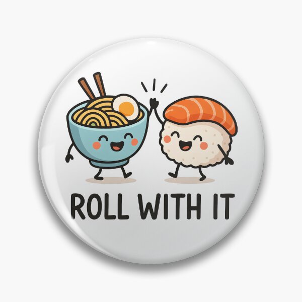 Item preview, Cute Sushi and Ramen Cartoon with Funny "Roll With It" Pun. designed and sold by The-T-In-Retro.