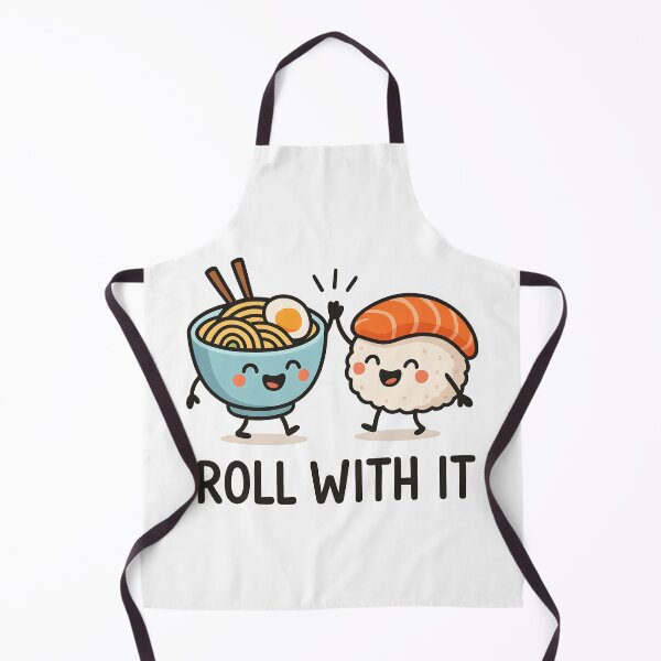 Item preview, Cute Sushi and Ramen Cartoon with Funny "Roll With It" Pun. designed and sold by The-T-In-Retro.