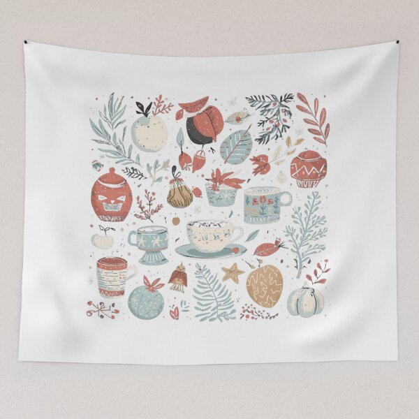 Item preview, Cozy Autumn Pattern Illustration – Warm Fall Leaves, Cups & Nature Art designed and sold by Activity01.