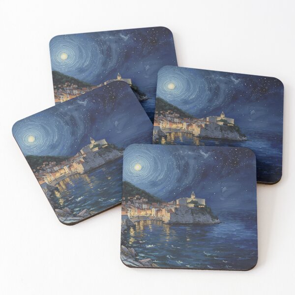 Item preview, Dubrovnik Night Coast Starry Seaside Painting designed and sold by RkskArt.