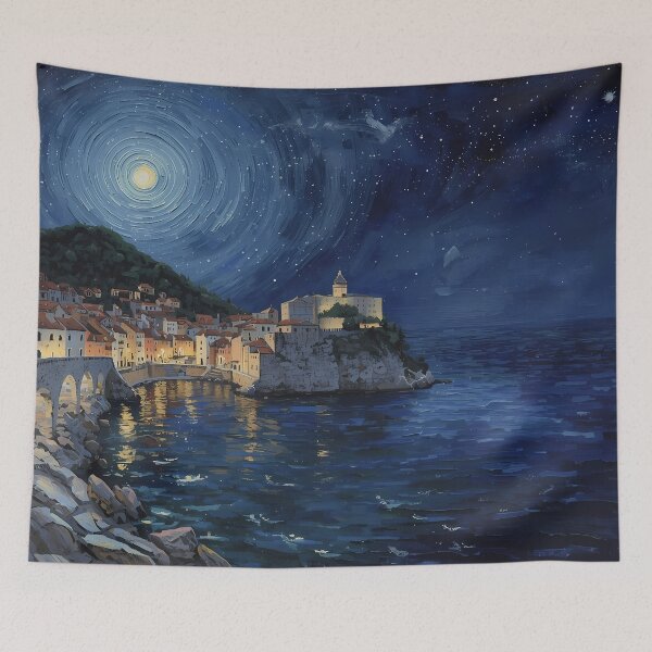 Item preview, Dubrovnik Night Coast Starry Seaside Painting designed and sold by RkskArt.