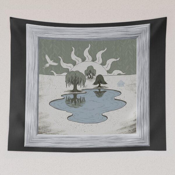 Item preview, Whimsical Cottagecore Weeping Willow and Sun Pond Landscape designed and sold by Brinkenburger.