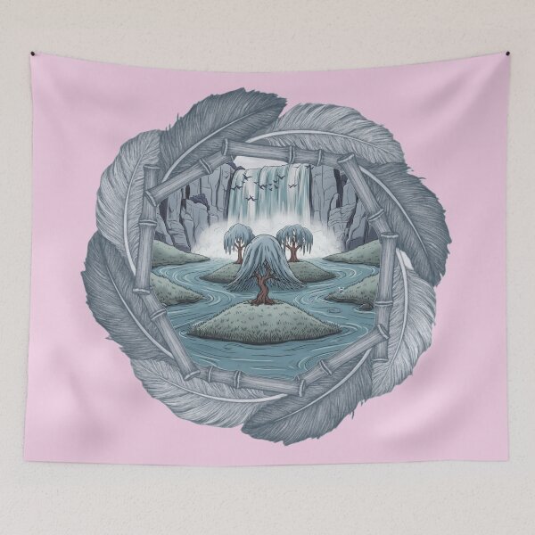 Item preview, Serene Whimsical Waterfall and Weeping Willow Feather Frame designed and sold by Brinkenburger.