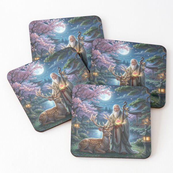 Item preview, Fukurokuju God of Longevity – Japanese Moonlit Blessing Art designed and sold by Mori-no-Akari.