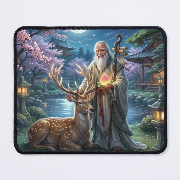 Item preview, Fukurokuju God of Longevity – Japanese Moonlit Blessing Art designed and sold by Mori-no-Akari.