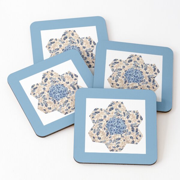 Item preview, Blue Vintage Fabric Floral Hexagon Patchwork Print designed and sold by Miss Sherry's Home.