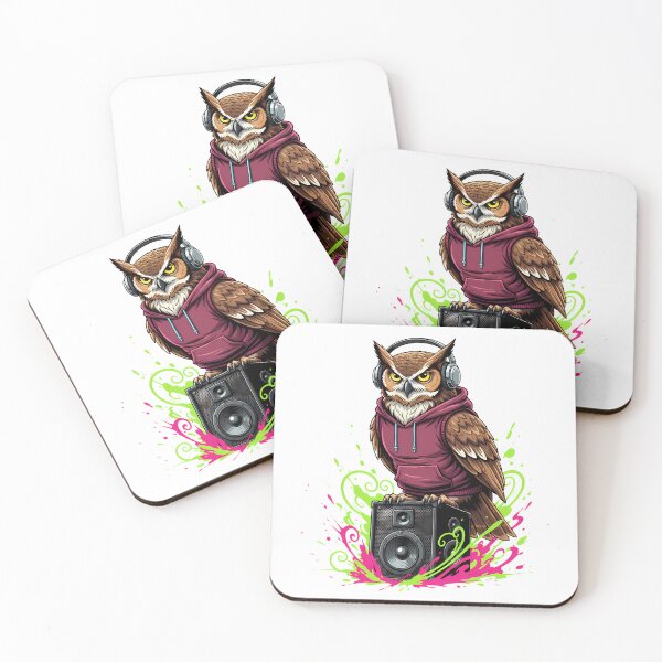 Item preview, DJ Owl with Headphones and Speaker Illustration designed and sold by hn79.