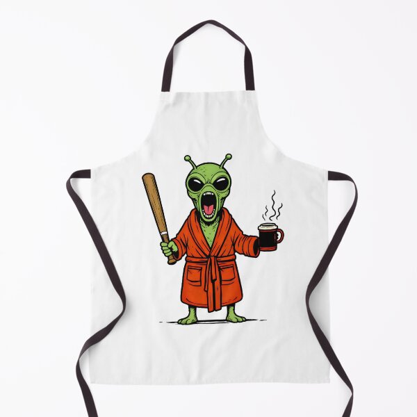 Item preview, Grumpy Alien in Bathrobe with Beer & Bat | Funny Sci-Fi Illustration designed and sold by Senkov.