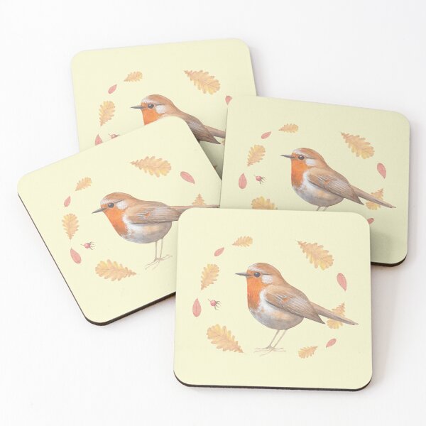 Item preview, Watercolor Robin & Rose Hips - Autumn Nature Illustration and Pattern - Robin, Oak Leaves, Rosehip Art designed and sold by Laurus Lunaris.