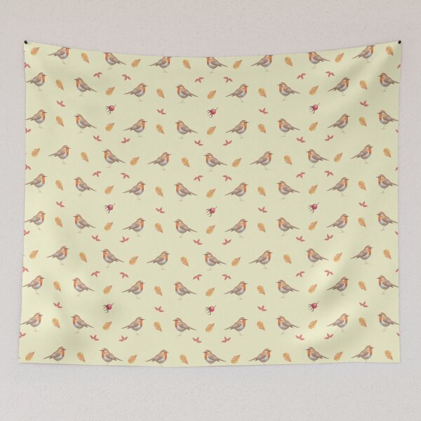 Item preview, Watercolor Robin & Rose Hips - Autumn Nature Illustration and Pattern - Robin, Oak Leaves, Rosehip Art designed and sold by Laurus Lunaris.