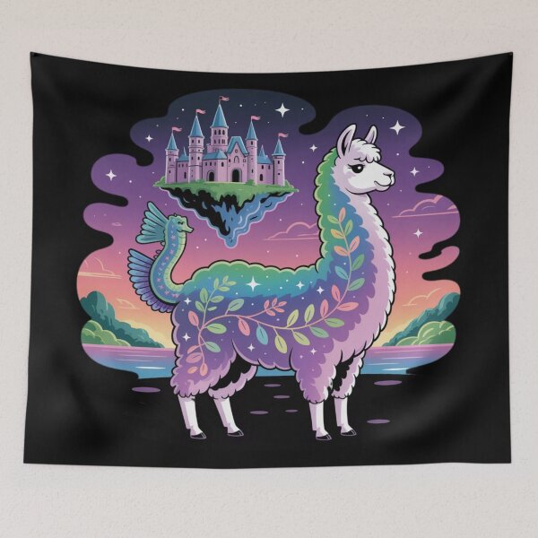 Item preview, Cute Rainbow Llama Dragon Wings Magical Castle Art designed and sold by DailySparks.