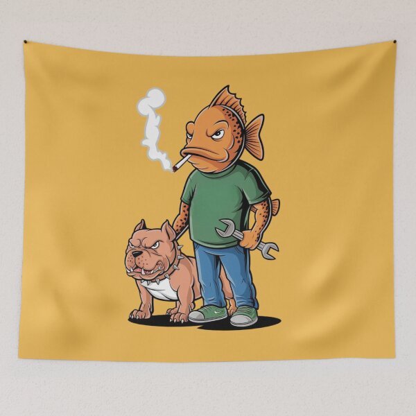 Item preview, Angry Fish Mechanic & Pitbull - Edgy Anthropomorphic Streetwear Art T-Shirt designed and sold by ZyxDes.