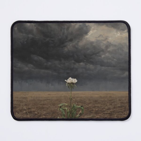 Item preview, White Flower in Barren Field Under Dark Storm Clouds – Dramatic Oil Painting of Isolation & Resilience designed and sold by Visualynx.